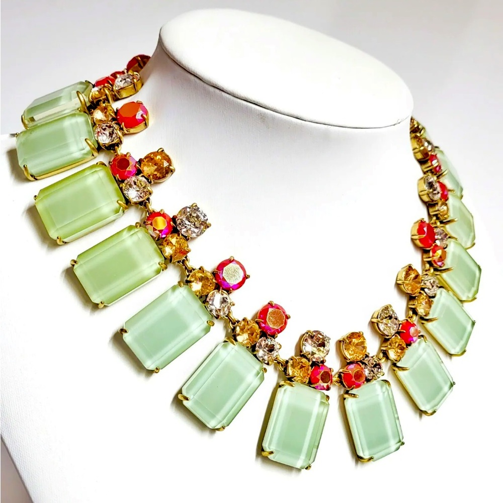 J.Crew Frosted Lucite Statement Necklace Frosted Mint Light Gold Ox Plating